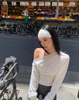 ROVENTE One Shoulder Cut-Out Top Long Sleeve Slim Fit Minimalist Tee