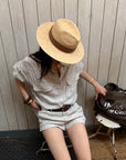 ROVENTE Pinstripe Linen Shirt and Shorts Set with Relaxed Fit and Tailored Detailing