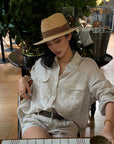 ROVENTE Pinstripe Linen Shirt and Shorts Set with Relaxed Fit and Tailored Detailing