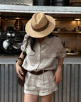 ROVENTE Pinstripe Linen Shirt and Shorts Set with Relaxed Fit and Tailored Detailing