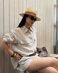 ROVENTE Pinstripe Linen Shirt and Shorts Set with Relaxed Fit and Tailored Detailing