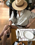 ROVENTE Pinstripe Linen Shirt and Shorts Set with Relaxed Fit and Tailored Detailing