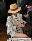 ROVENTE Pinstripe Linen Shirt and Shorts Set with Relaxed Fit and Tailored Detailing