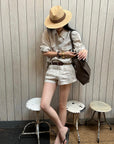 ROVENTE Pinstripe Linen Shirt and Shorts Set with Relaxed Fit and Tailored Detailing