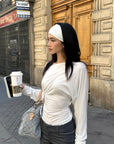 ROVENTE One Shoulder Cut-Out Top Long Sleeve Slim Fit Minimalist Tee