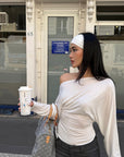 ROVENTE One Shoulder Cut-Out Top Long Sleeve Slim Fit Minimalist Tee