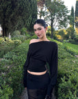 ROVENTE One Shoulder Cut-Out Top Long Sleeve Slim Fit Minimalist Tee