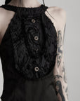 DOINDULGE Distressed Textured Halter Top with Sculptural Button Detail