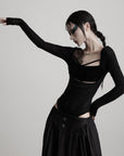DOINDULGE Cutout Lace Detail Long Sleeve Top