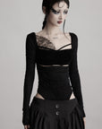 DOINDULGE Cutout Lace Detail Long Sleeve Top