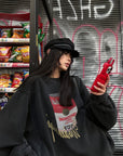 WARDEN EDGE Oversized Graphic Sweatshirt with Vintage Campbell Print and Strap Hem Detail