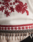 DOINDULGE Embroidered Halter Top with Floral Motif and Beaded Hem Detailing