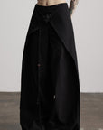 DOINDULGE Wide-Leg Wrap Pants with Knot Button and Beaded Tassel Detail