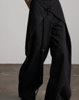 DOINDULGE Wide-Leg Wrap Pants with Knot Button and Beaded Tassel Detail