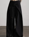 DOINDULGE Wide-Leg Wrap Pants with Knot Button and Beaded Tassel Detail