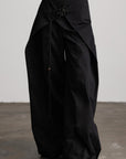 DOINDULGE Wide-Leg Wrap Pants with Knot Button and Beaded Tassel Detail