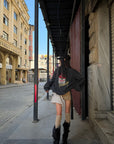 WARDEN EDGE Oversized Graphic Sweatshirt with Vintage Campbell Print and Strap Hem Detail