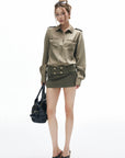 IAMXIAA Studded Utility Shirt – Military Chic Button Down with Epaulette Detail