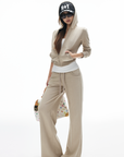 IAMXIAA Velour Zip Hoodie and Wide-Leg Pants Set