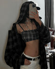 WARDEN EDGE Plaid Hooded Shirt Jacket with Matching Plaid Tube Top Set