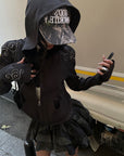 WARDEN EDGE Studded Zip-Up Hoodie with Spiral Embellishments and Extended Sleeves