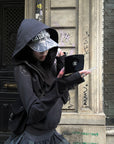 WARDEN EDGE Studded Zip-Up Hoodie with Spiral Embellishments and Extended Sleeves