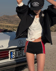 WARDEN EDGE Contrast Trim Fitted Shorts – Red and Black Sporty Micro Bottoms
