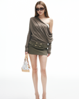 IAMXIAA Draped Deep V Long Sleeve Top