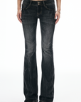 IAMXIAA Low Rise Washed Flare Jeans with Distressed Fade