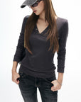IAMXIAA V-Neck Long Sleeve Top with Button Detail