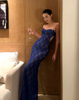 ROVENTE Lace Cutout Maxi Dress with Sheer Mesh and Slim Fit