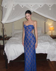 ROVENTE Lace Cutout Maxi Dress with Sheer Mesh and Slim Fit