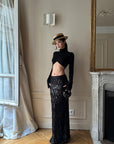 ROVENTE Statement Sequin Fringe Maxi Skirt for Evening Glamour