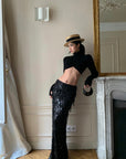 ROVENTE Statement Sequin Fringe Maxi Skirt for Evening Glamour