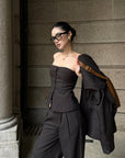 ROVENTE Pinstripe Wide-Leg Trousers with Pleated Front and Tailored Waist