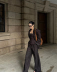 ROVENTE Pinstripe Wide-Leg Trousers with Pleated Front and Tailored Waist