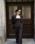 ROVENTE Pinstripe Wide-Leg Trousers with Pleated Front and Tailored Waist