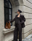 ROVENTE Pinstripe Wide-Leg Trousers with Pleated Front and Tailored Waist