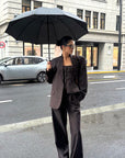 ROVENTE Pinstripe Wide-Leg Trousers with Pleated Front and Tailored Waist