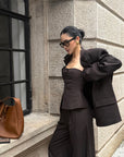 ROVENTE Tailored Pinstripe Suit Set with Blazer Corset and Wide Leg Pants