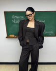 ROVENTE Tailored Pinstripe Suit Set with Blazer Corset and Wide Leg Pants