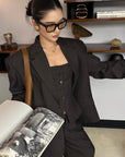 ROVENTE Tailored Pinstripe Suit Set with Blazer Corset and Wide Leg Pants