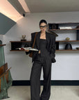 ROVENTE Pinstripe Wide-Leg Trousers with Pleated Front and Tailored Waist