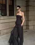 ROVENTE Pinstripe Wide-Leg Trousers with Pleated Front and Tailored Waist