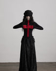 DOINDULGE Contrast Velvet Panel Long Sleeve T-Shirt