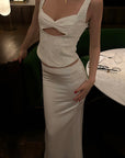 ROVENTE Satin Mermaid Maxi Skirt with Lace Waist Detail