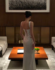 ROVENTE Satin Mermaid Maxi Skirt with Lace Waist Detail