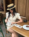 ROVENTE Tailored Puff Sleeve Shirt with Curved Hem and Fitted Waist