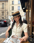 ROVENTE Tailored Puff Sleeve Shirt with Curved Hem and Fitted Waist