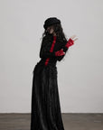 DOINDULGE Contrast Velvet Panel Long Sleeve T-Shirt